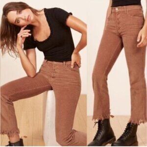 REFORMATION Jessie Corduroy  Raw Hem High Waisted Pants In Nutmeg Size 30
